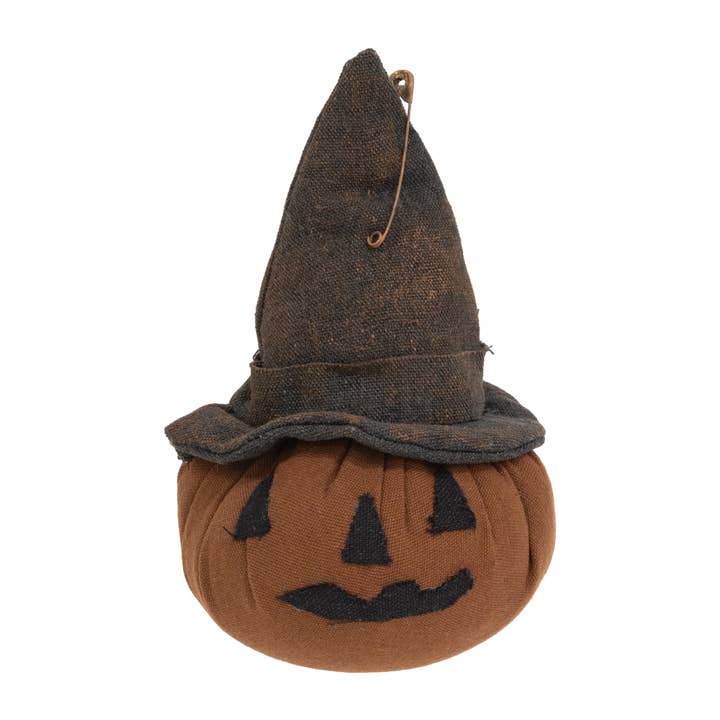 The Hearthside Collection - Wholesale Decorative Tabletop Object - Grungy Stuffed Witchy Jack O Lantern Head Sitter - 4" x 7"