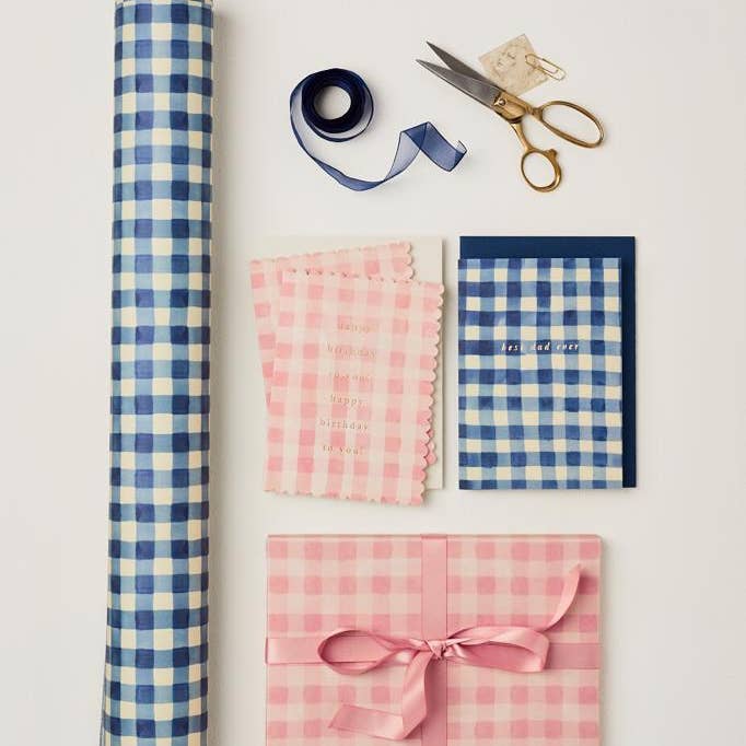 Wanderlust Paper Co - Wholesale Flat Wrap - Blue Gingham Patterned Paper