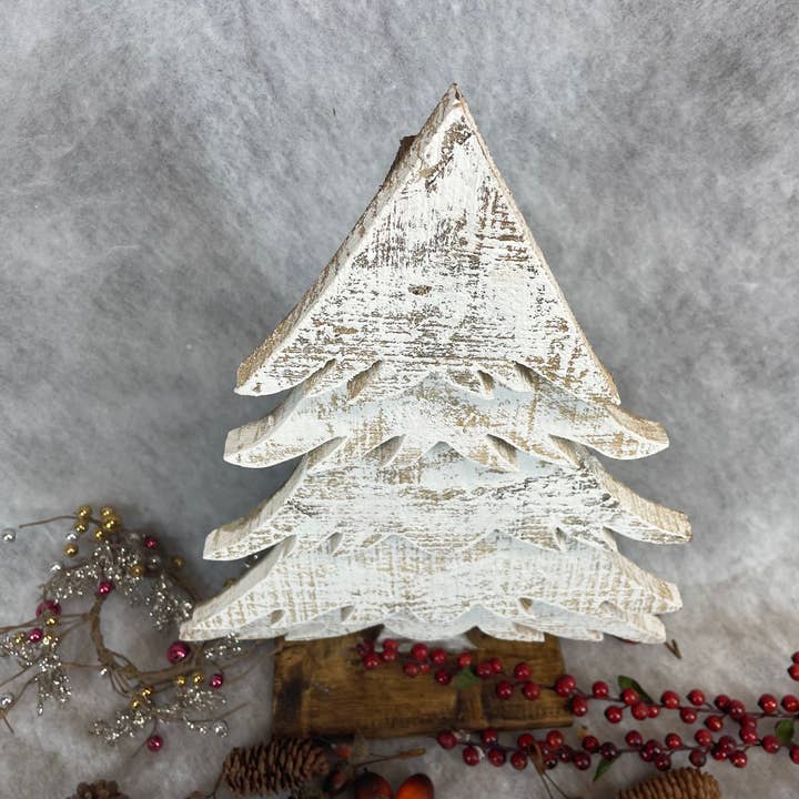 My Amigos Imports – Großhandel Weihnachtsschmuck – Vail Weihnachtsbaum-Holz-Handgefertigt-14x6x22H-Weiß