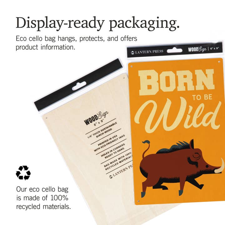 Lantern Press - Wholesale Wood Wall Art - WOOD SIGN ART Hog, Born to be Wild, Geometric7