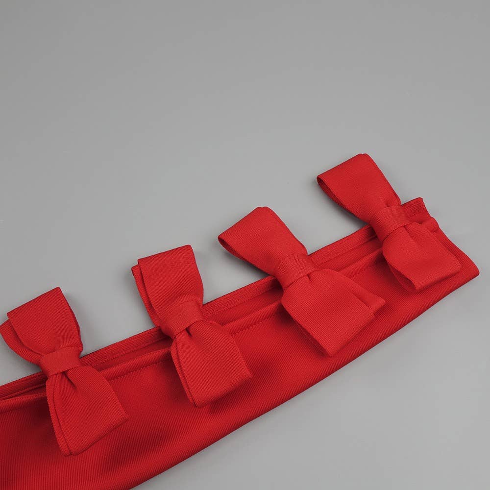 SY030 Chic Asymmetrical Bow Dress - Trendy Red Mini for wholesale on Faire5