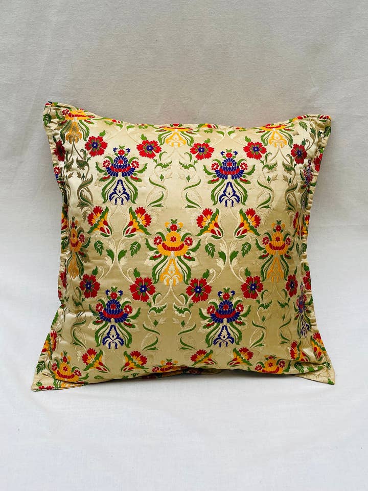 Floral Silk Brocade Throw Pillow Cover for wholesale by Roopa Pemmaraju