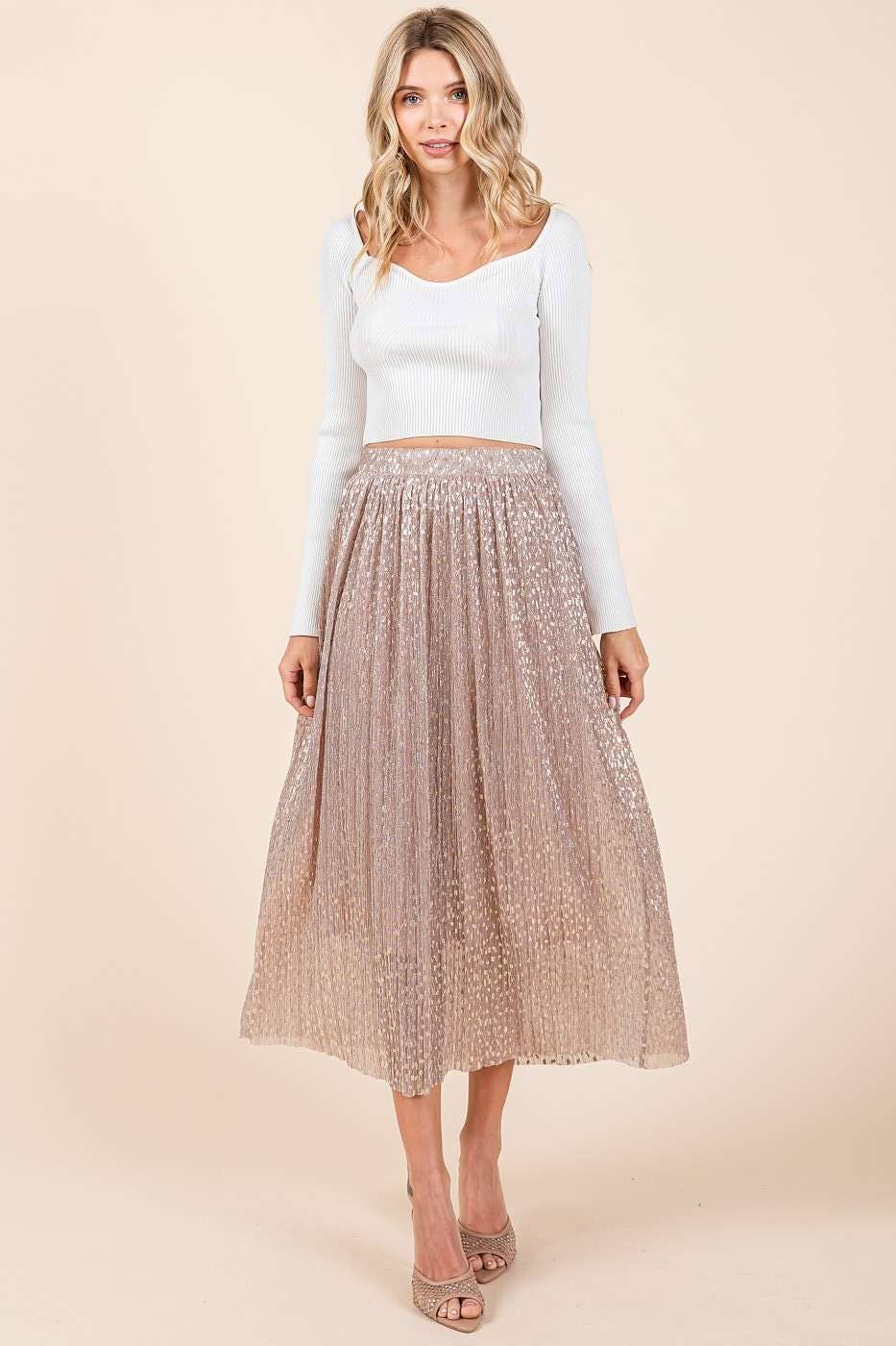 mittoshop - Wholesale Skirt - Women's - METALLIC GLITTER SPECKLE PRINT ELASTIC MIDI SKIRT3