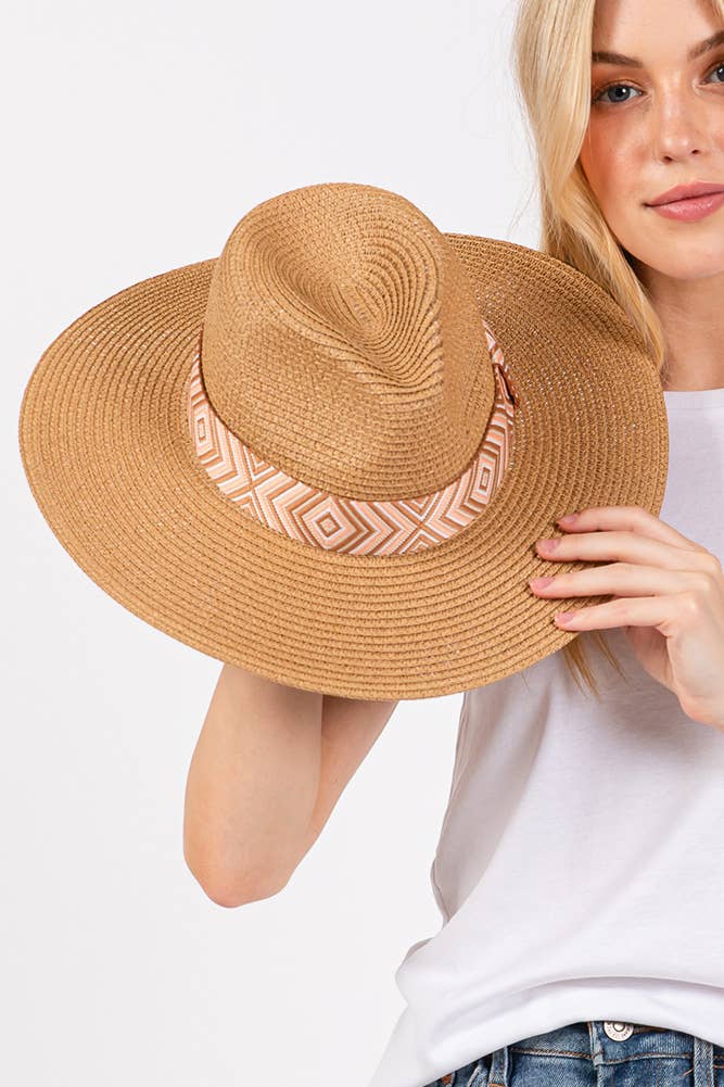 Hana - Wholesale Straw Hat - Women's - Aztec Tribal Pattern Band Straw Summer Sun Hat21