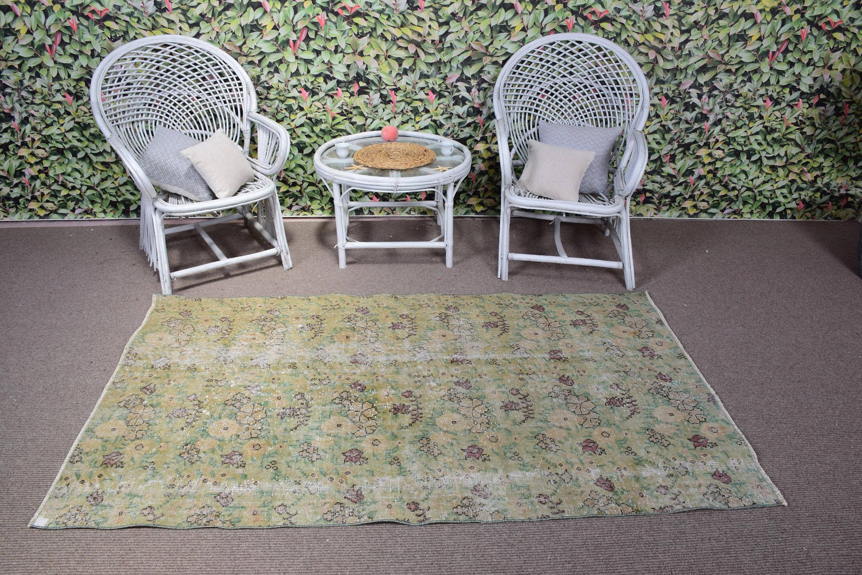 The Loom Wholesale - Wholesale Runner Rug - 3,9x6,6 ft Rug, Vintage Rug, Turkish Green Wool Camouflage Rug3