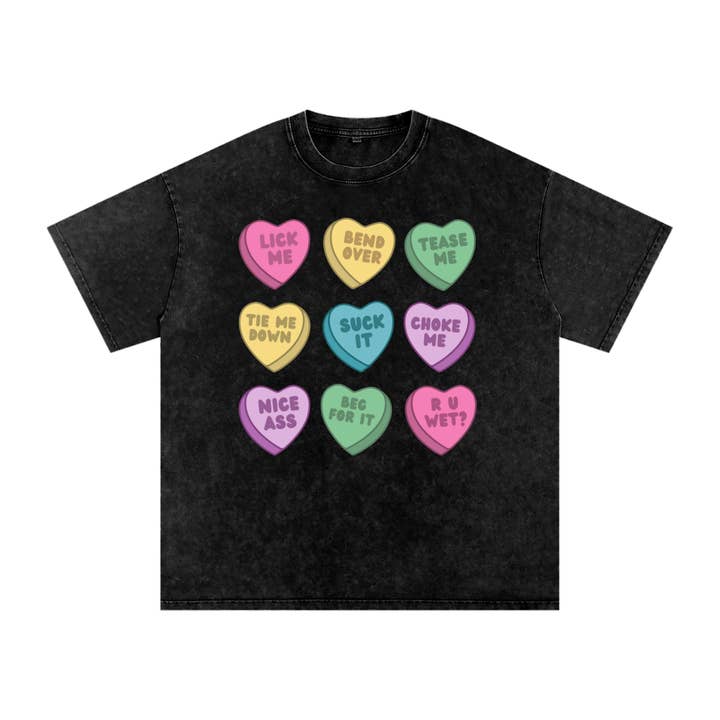 Naughty Hearts Snow Washed Oversized T-Shirt for wholesale by Goth Cloth Co.