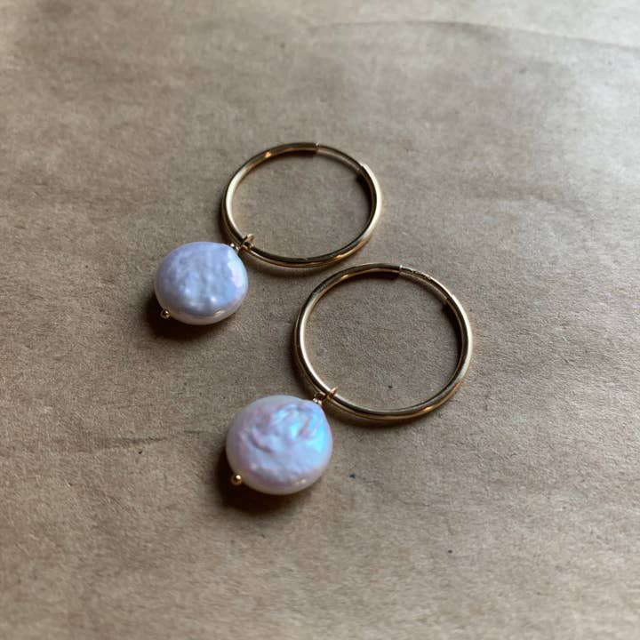 Naked Sage - Wholesale Dangle Earrings - Brenda Hoops | Cream Pearls & Gold1