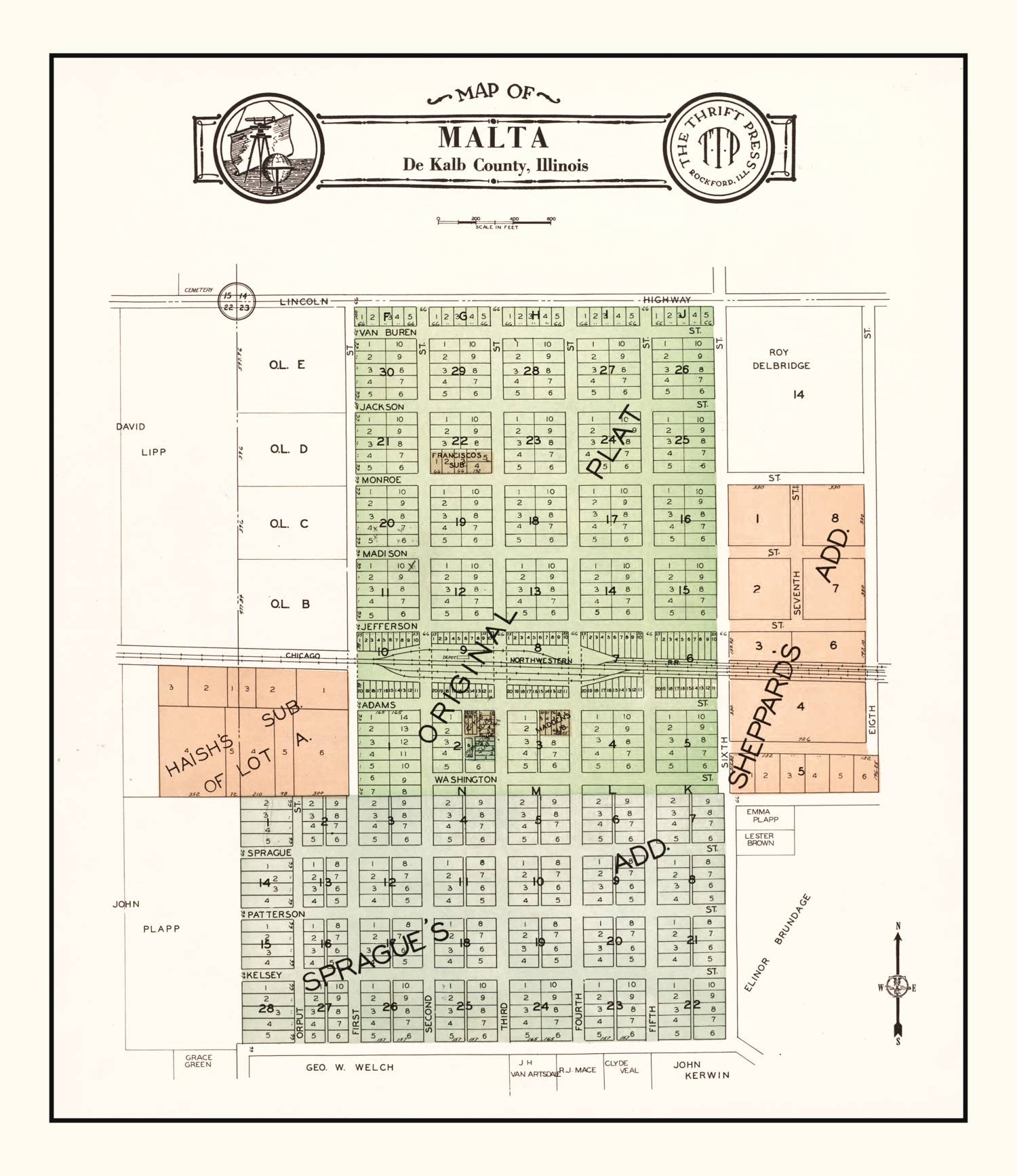 Ted's Vintage Art - Wholesale Map - Vintage Map of Malta, Illinois 19294