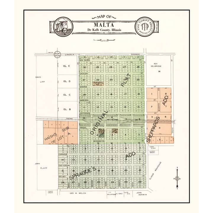 Ted's Vintage Art - Wholesale Map - Vintage Map of Malta, Illinois 19294
