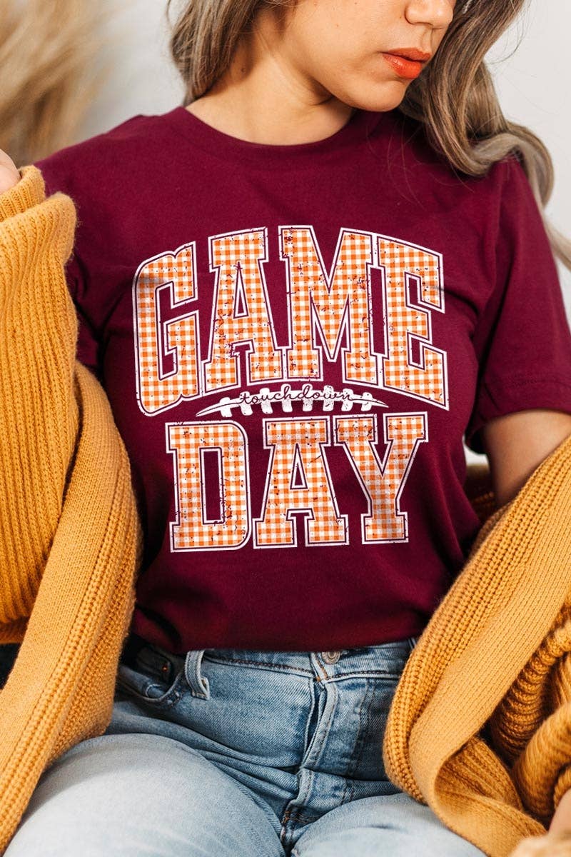 COLORBEAR - Wholesale T-Shirt (Graphic) - Women's - Orange Gingham Game Day Graphic Tee7