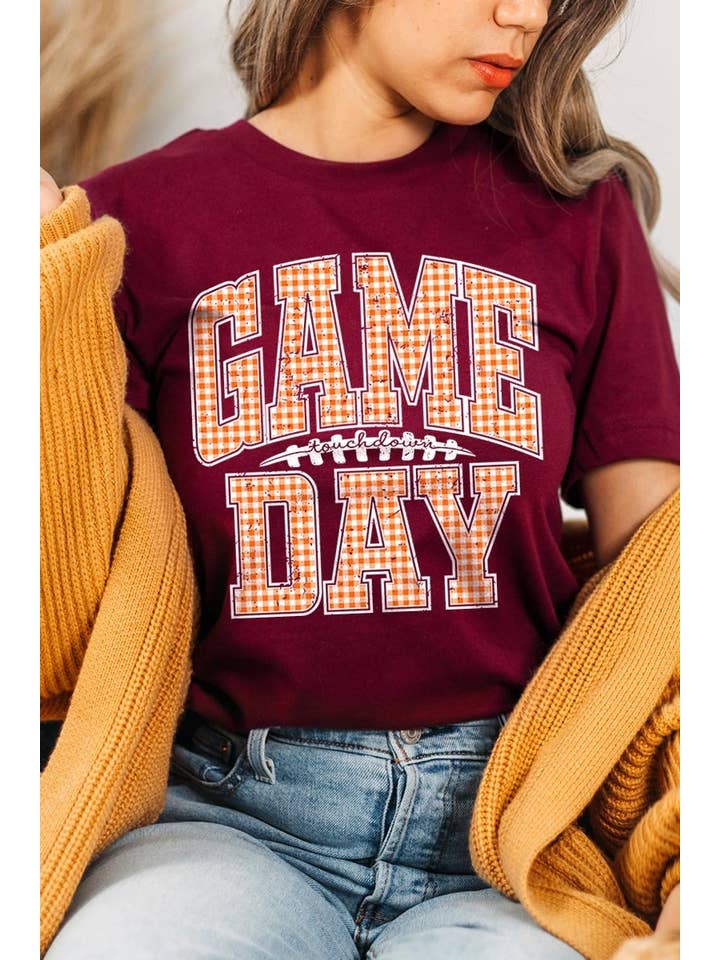 COLORBEAR - Wholesale T-Shirt (Graphic) - Women's - Orange Gingham Game Day Graphic Tee7