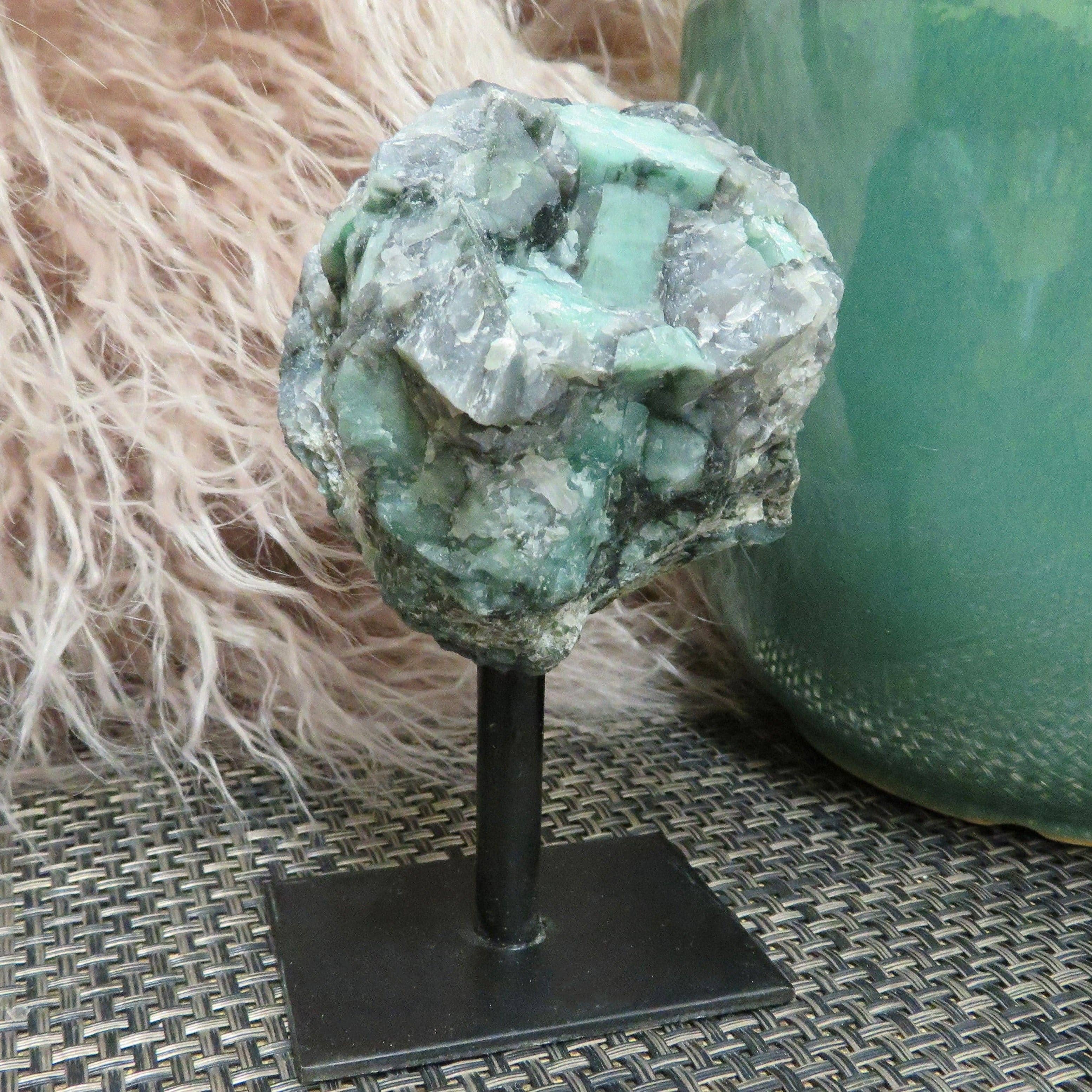 Rock Paradise - Wholesale Decorative Tabletop Object - Crystal Emerald on Metal Stand - Raw Emerald Chunk (RK3-05)2