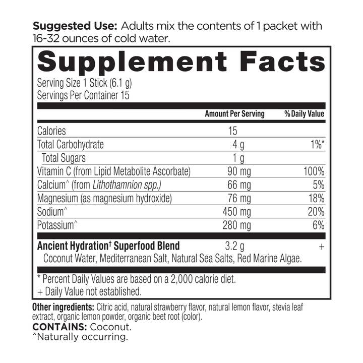 Ancient Nutrition - Wholesale Powdered Health Drink - Rapid Hydration | Powder Strawberry Lemonade Flavor (15 Servings)1