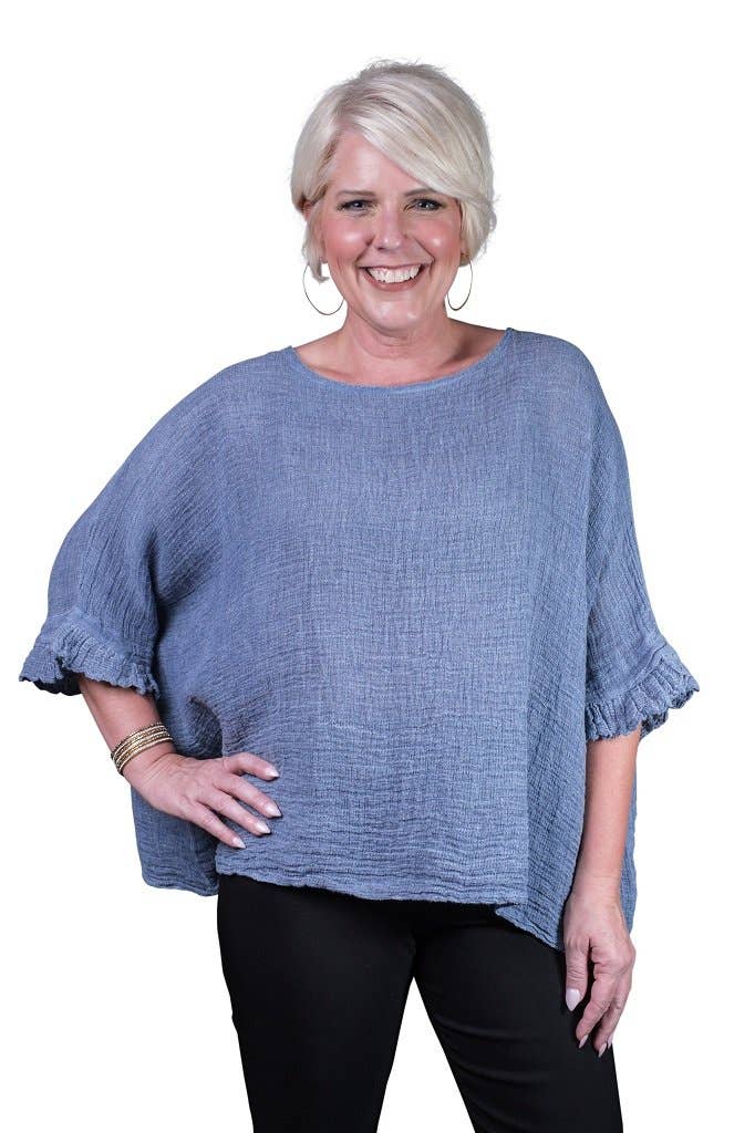 TINA Stephens Italy/Tees By Tina - Wholesale Blouse - Women's - Samara Ruffle Loose Gauze Top (BQ118)4