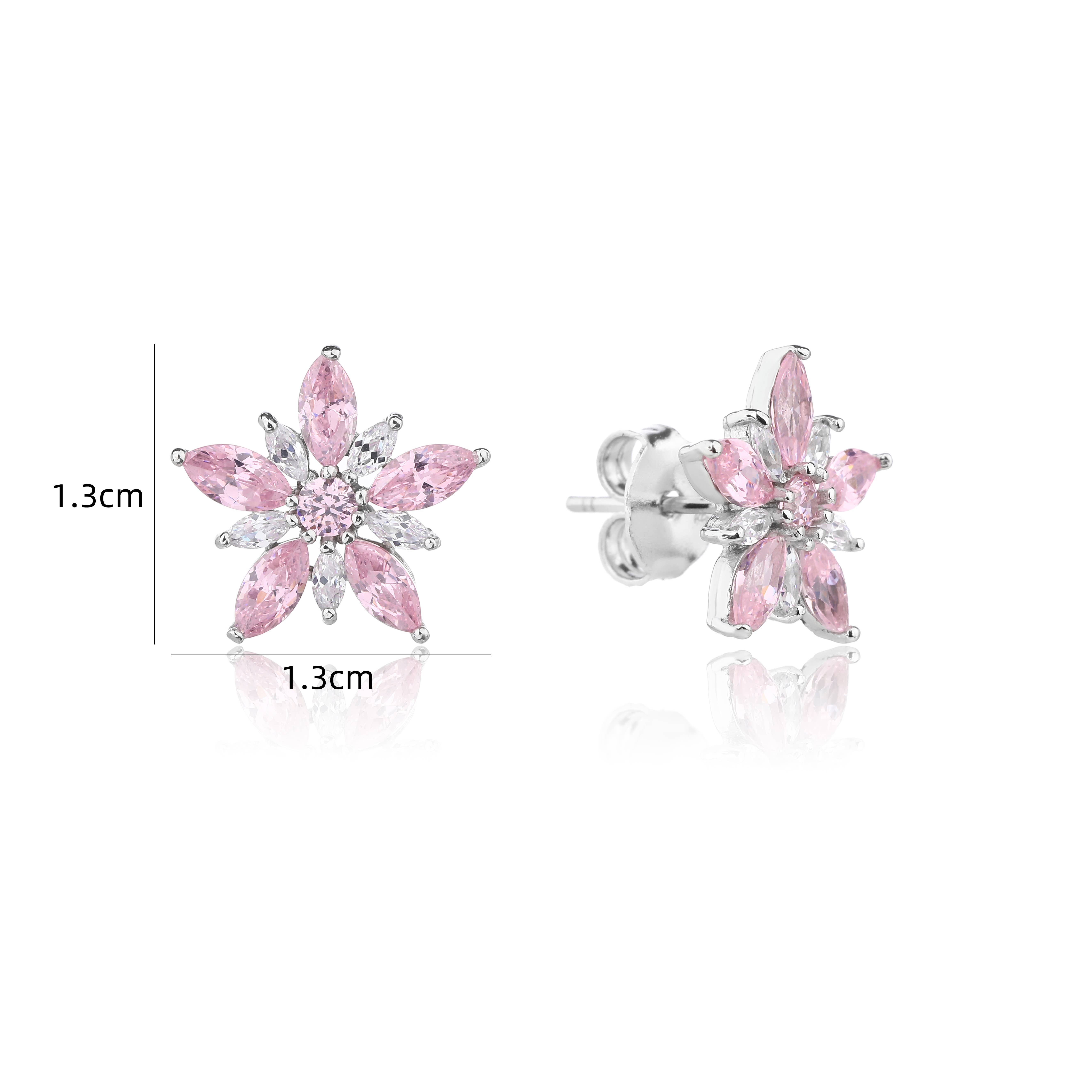 925 STERLING - Wholesale Stud/Post Earrings - 925 silver flower earrings with pink zircon – Gran1
