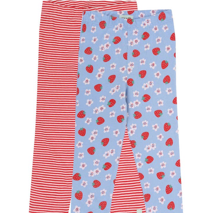 Multicoloured Strawberry and Stripe Print Leggings -2 Pack for wholesale by Lilly and Sid