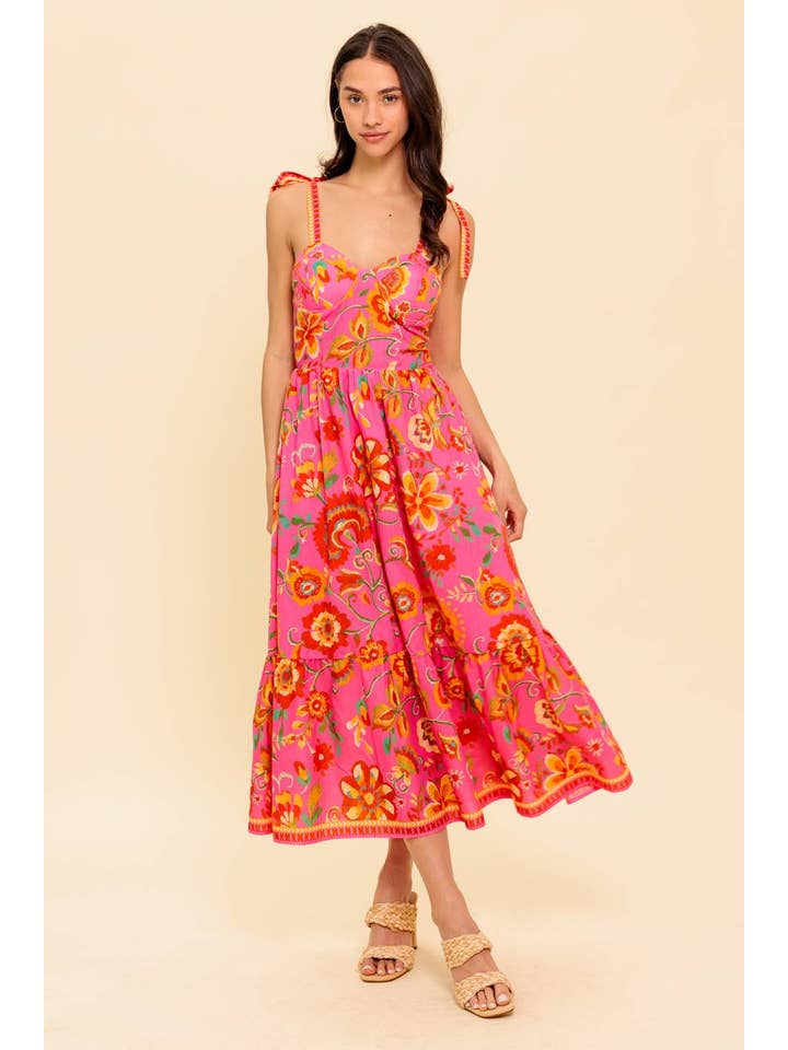 PINK MULTI A printed woven midi dress - ID21937 for wholesale on Faire