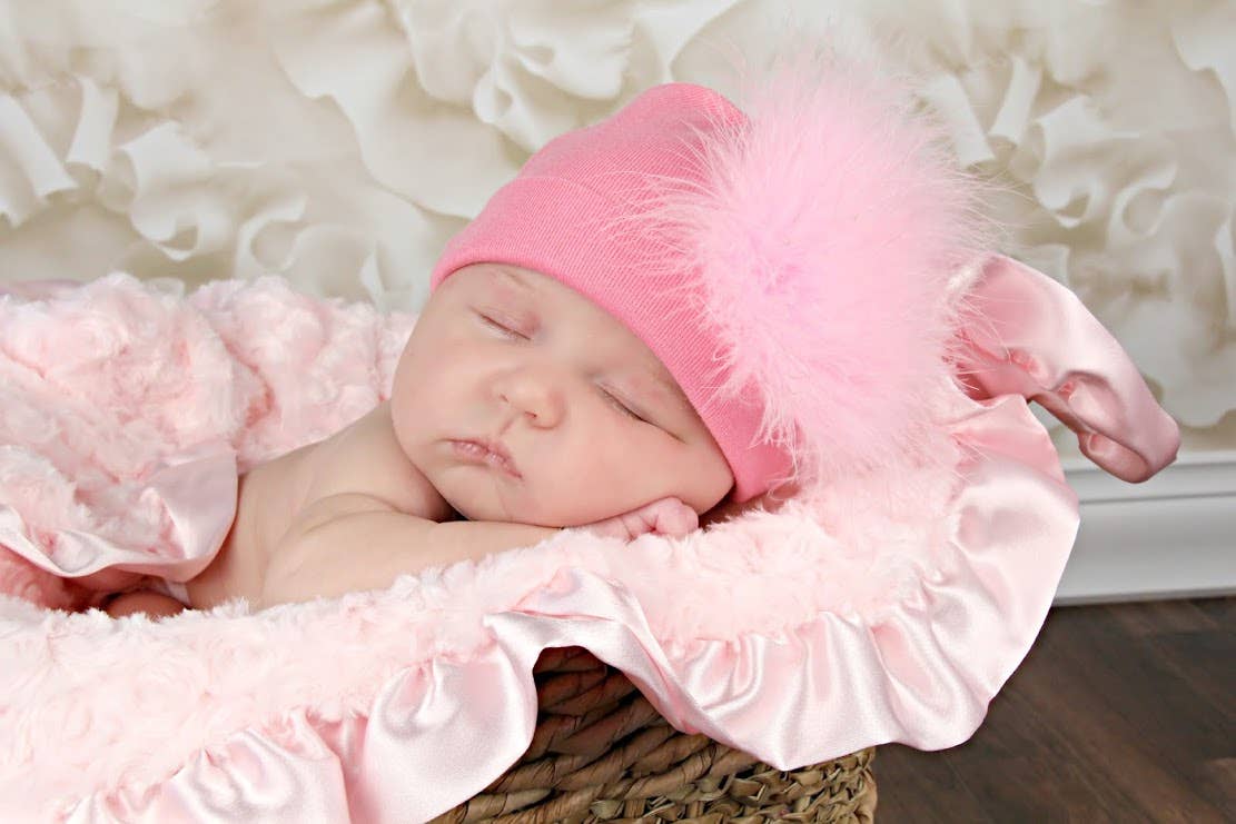 Jamie Rae Hats - Vente Bonnet pour nouveau-né – bébé - Bonnet en coton avec bouffée de marabou7