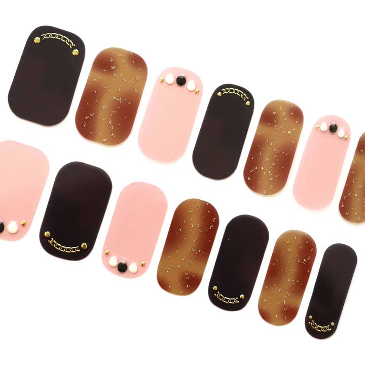 Transparent Amber Tortoise Black Brown Abstract Ombre Wraps / Neutral Autumn Nail Stickers / 3D Pearl Nail Strips / Nail Wraps Free Shipping for wholesale by ClebleNails