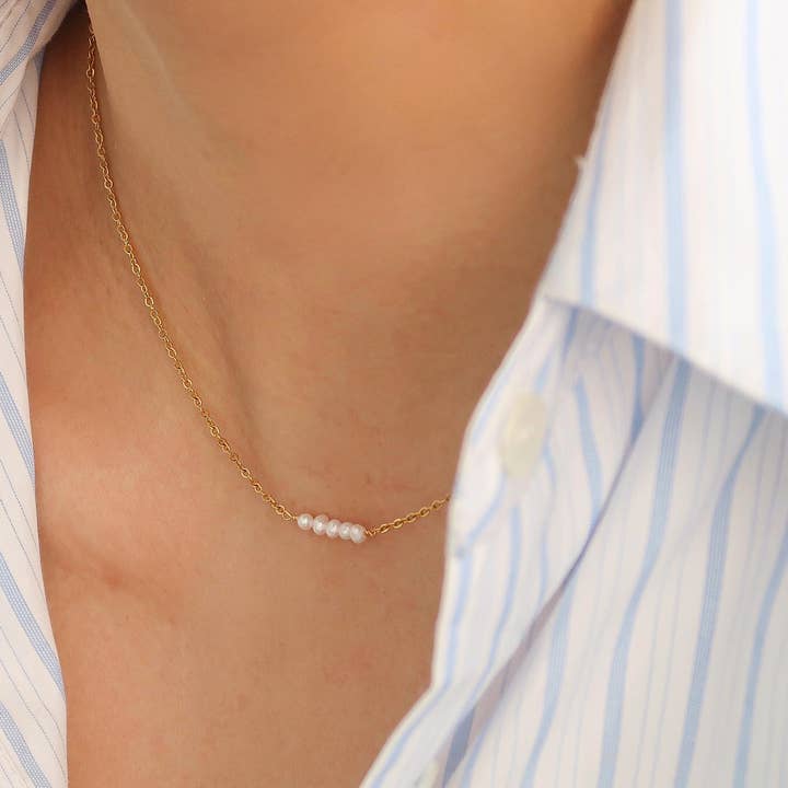 Yellow Gold 18K Non-Tarnish Petite Pearl Chokers for wholesale on Faire