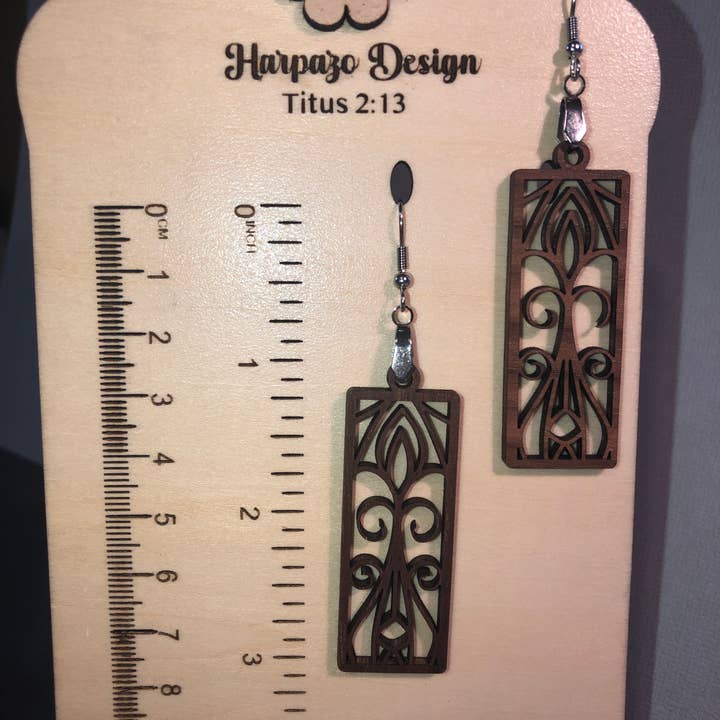 Valnöt trä rektangel rulla Design Drop örhänge för wholesale av Harpazo Design