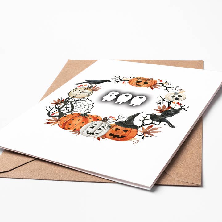 Oakwind Hollow – wholesale Halloween card – Spooky Boo Pumpkin Halloween Card HW02