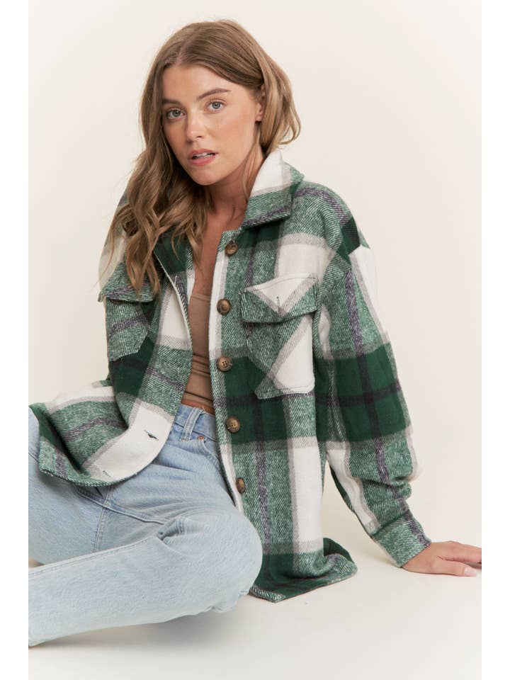 Sweet Generis – wholesale Shirt Jacket/Shacket - Women’s – FUZZY PLAID BUTTON DOWN FLANNEL SHIRT JACKET41