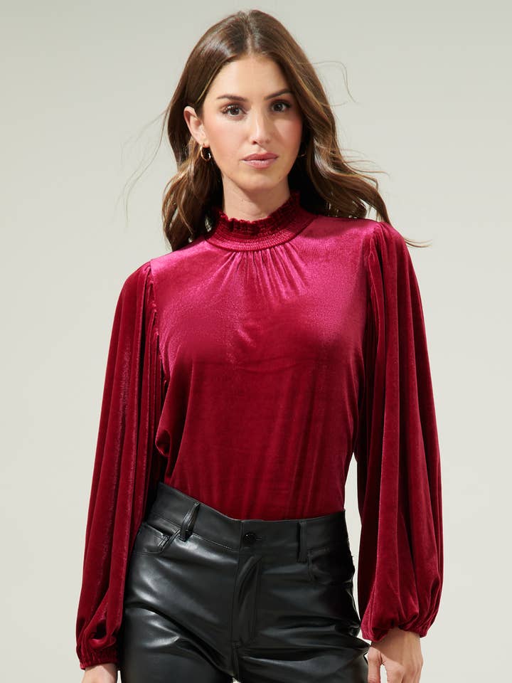 Dilma Velvet Figaro Balloon Sleeve Blouse for wholesale by Sugarlips
