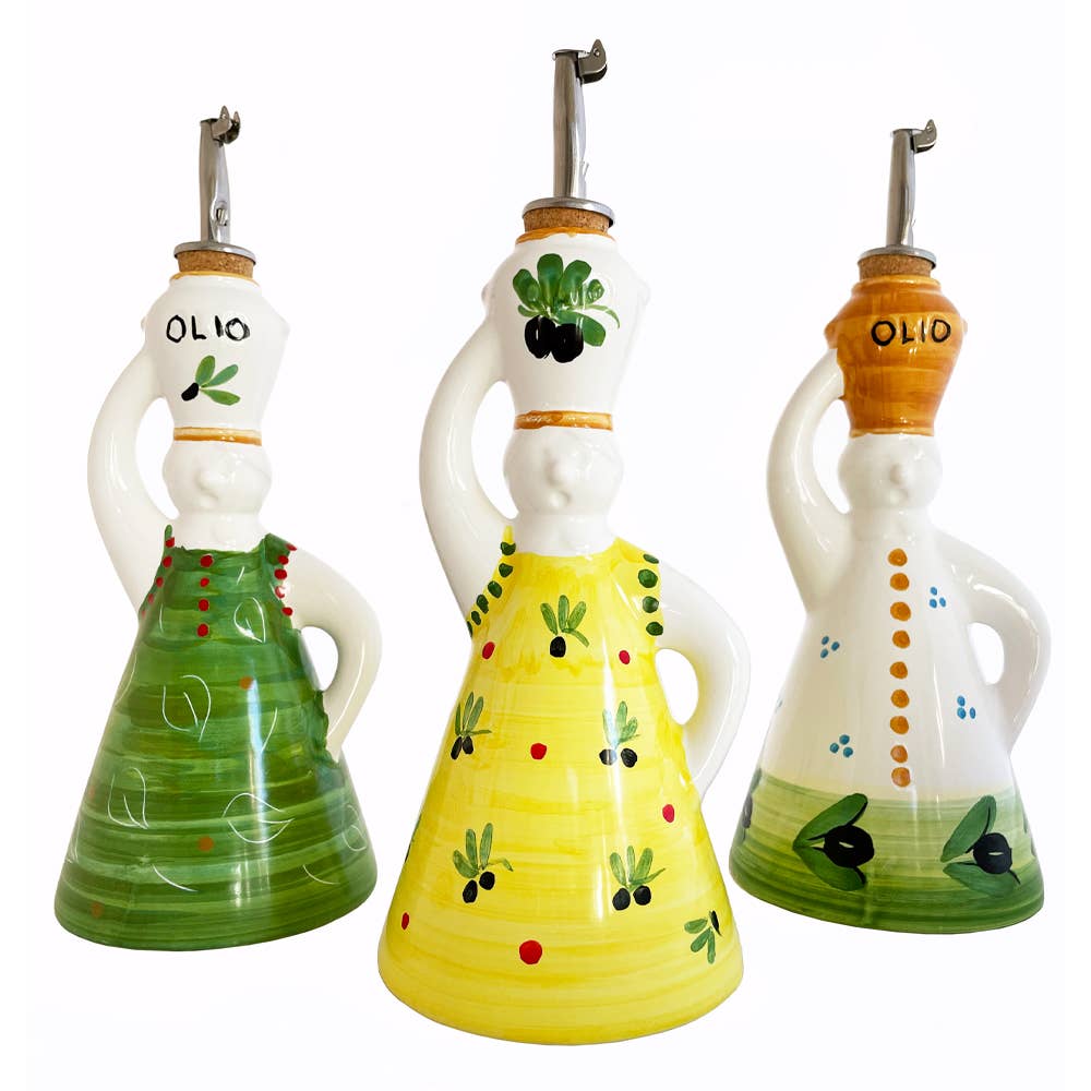 Abbiamo Tutto - Vente Distributeur d'huile et de vinaigre - Lot de 3 bouteilles d'huile Le Donne peintes à la main1