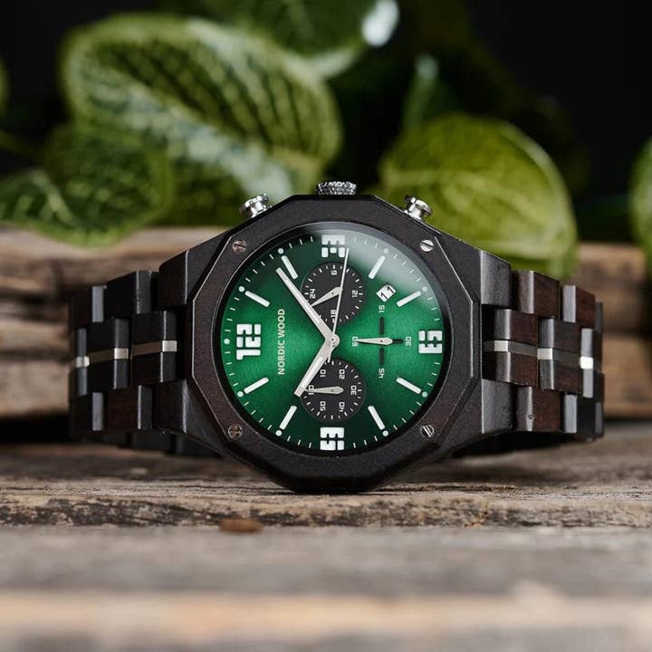 Nordic Wood – Engroshandel Armbåndsur - Herre – Mænds træur - Sort smaragd