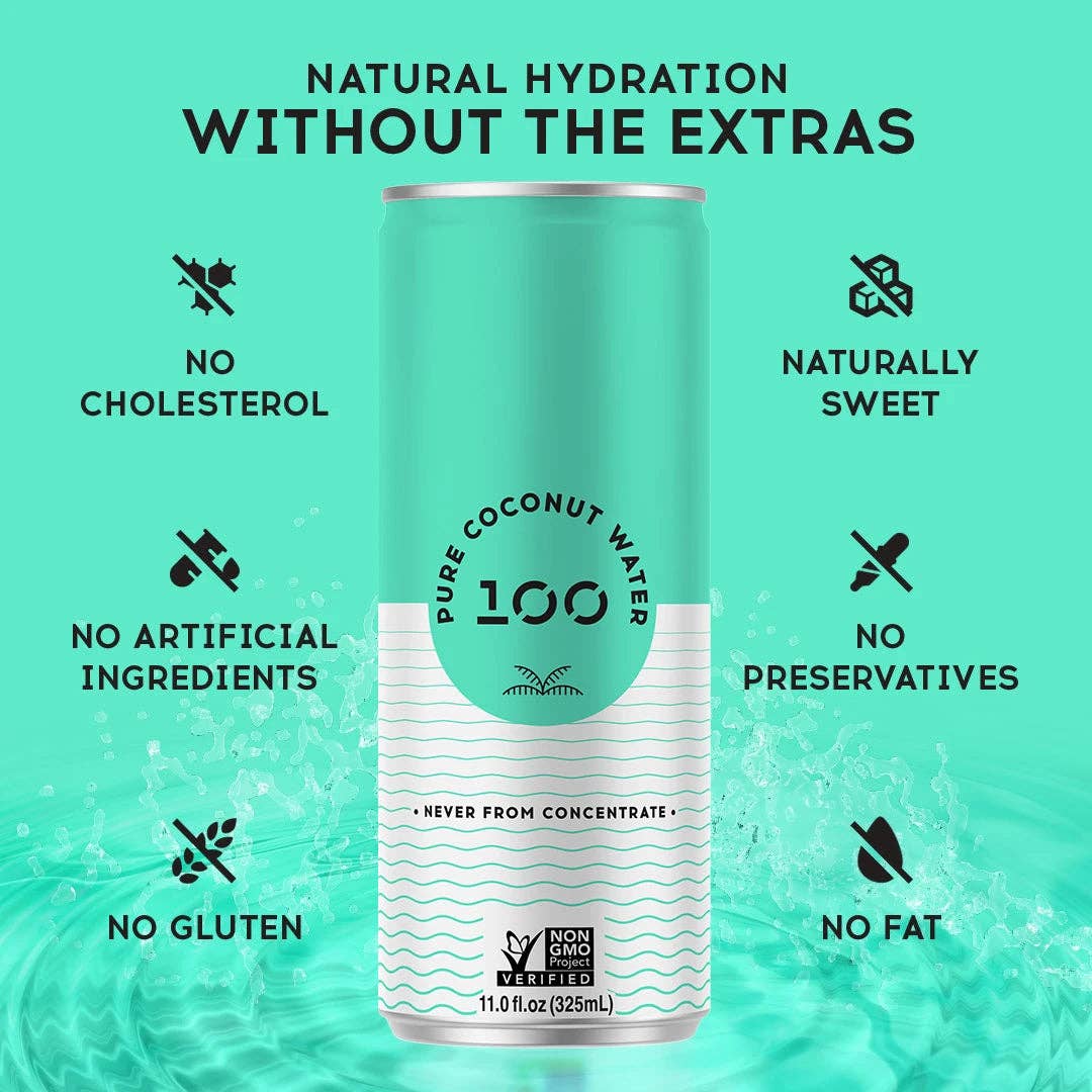 100 Coconuts - Wholesale Flavored/Infused Water (Non-Carbonated) - PURE COCONUT WATER 11oz - 12 Pack4