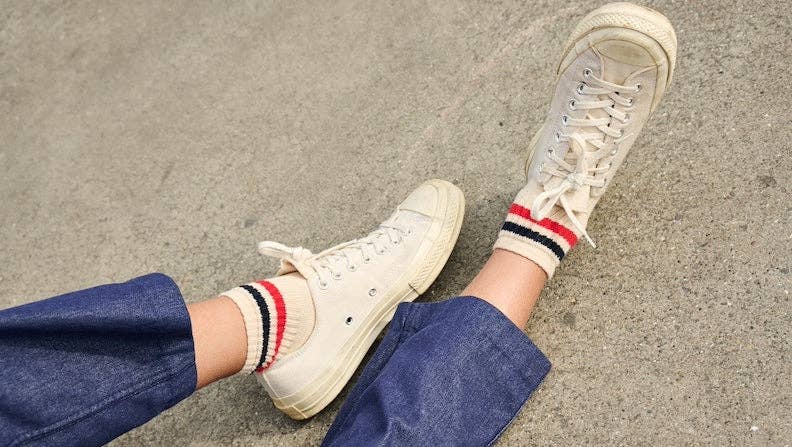 ESCUYER - Wholesale Socks - Women's - Women Stripes Ankle Socks - Ecru / Blue / Orange1