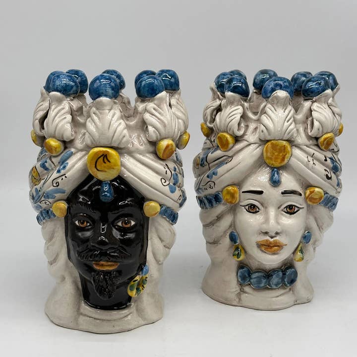 DD Ceramiche Siciliane - Wholesale Decorative Figurine - Pair of Seventeenth-century Dark Dark Brown Ceramics Caltagirone cm H.20 L.12 Handmade VARIOUS COLORS