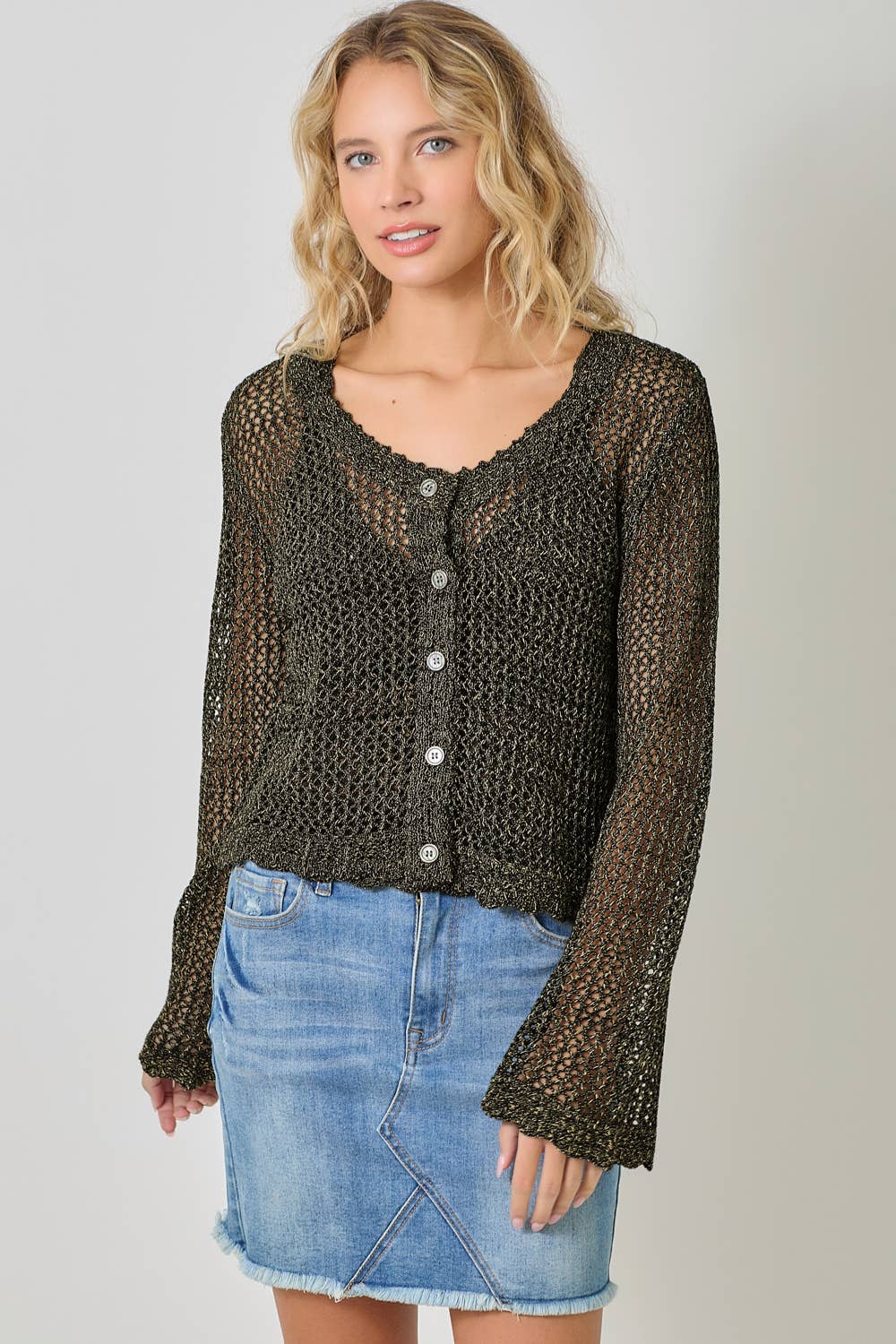 Mystree - Wholesale Cardigan - Women's - 61100 Crochet Style Knit Cardigan 6