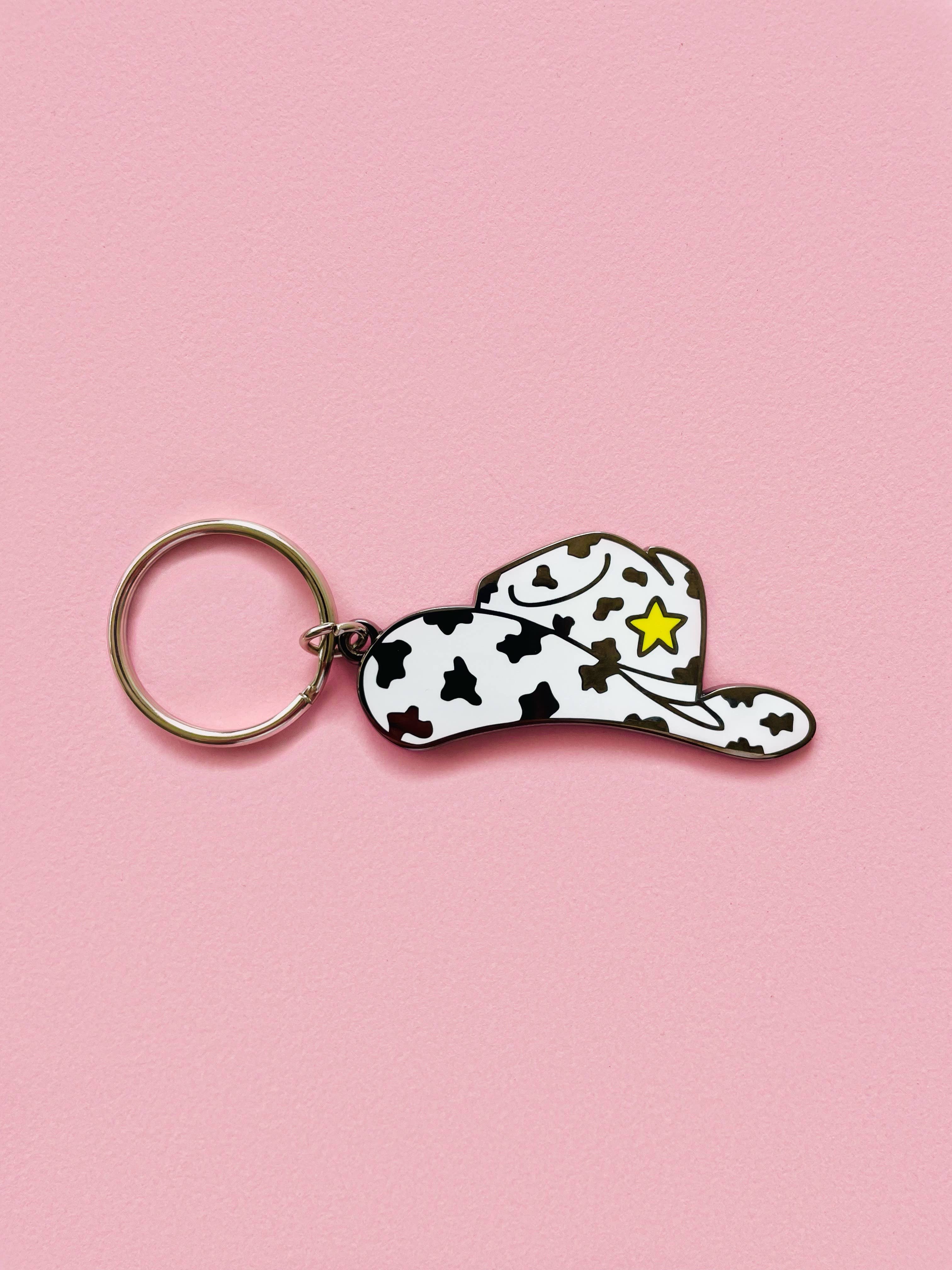 Unexpected Flair - Wholesale Keychain - Women's - Cow Print Cowboy Hat Enamel Keychain