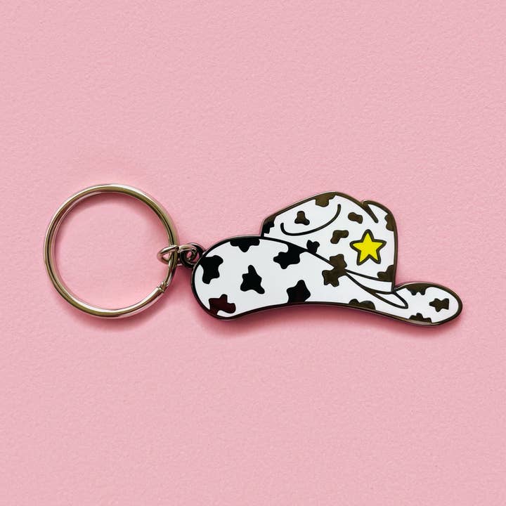 Unexpected Flair - Wholesale Keychain - Women's - Cow Print Cowboy Hat Enamel Keychain0