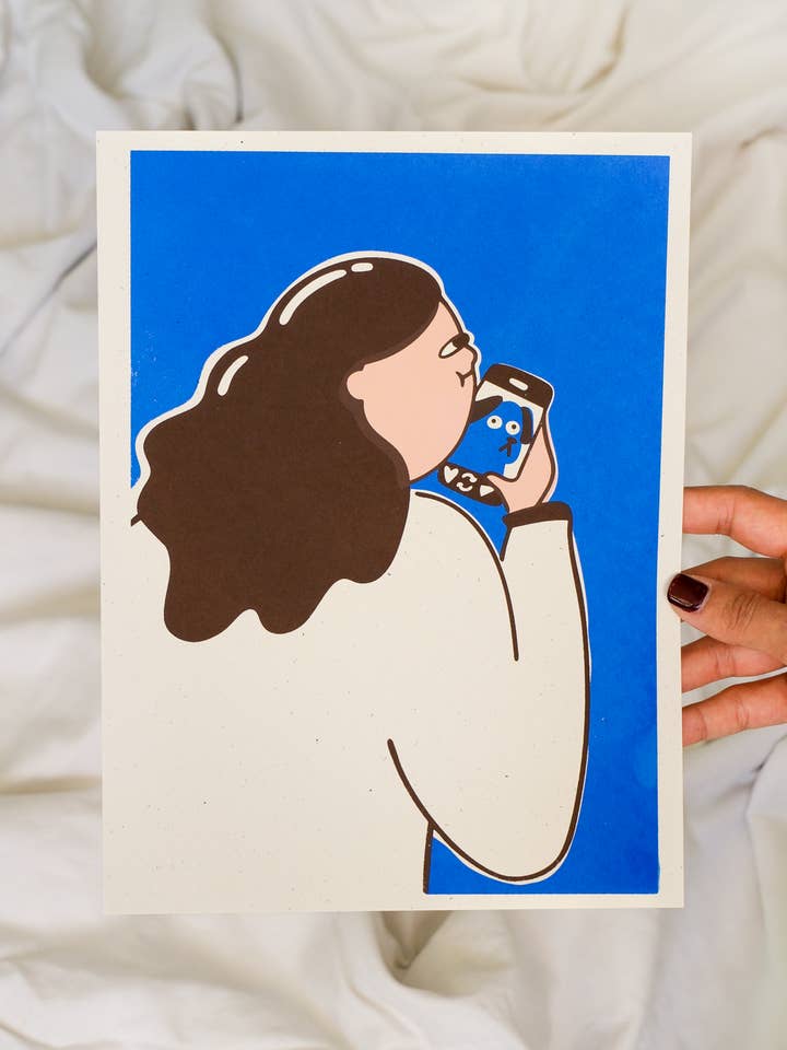 Phone Time - Screen Print | Handmade Art Print for wholesale by Fromlinetoline