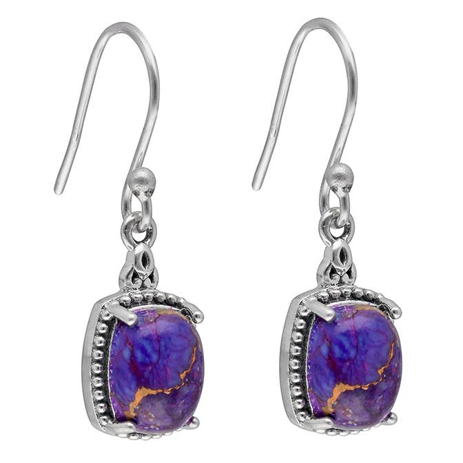 Tiramisu - Wholesale Dangle Earrings - Purple Copper Turquoise 925 Sterling Silver Dangle Earrings