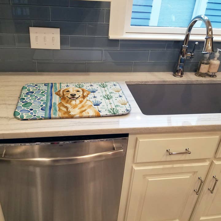 Tapete de Secagem de Loiça de Vidro do Mar Costeiro Golden Retriever WDK7051 por atacado de Caroline's Treasures