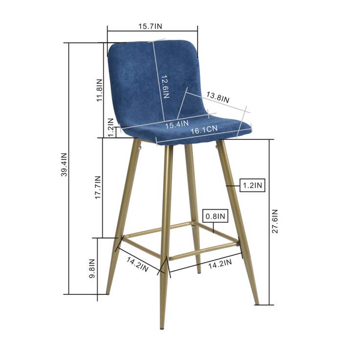 39F Inc. - Wholesale Stool - Modern 27.6in Counter Bar Stools With Gold Leg-Navy Blue