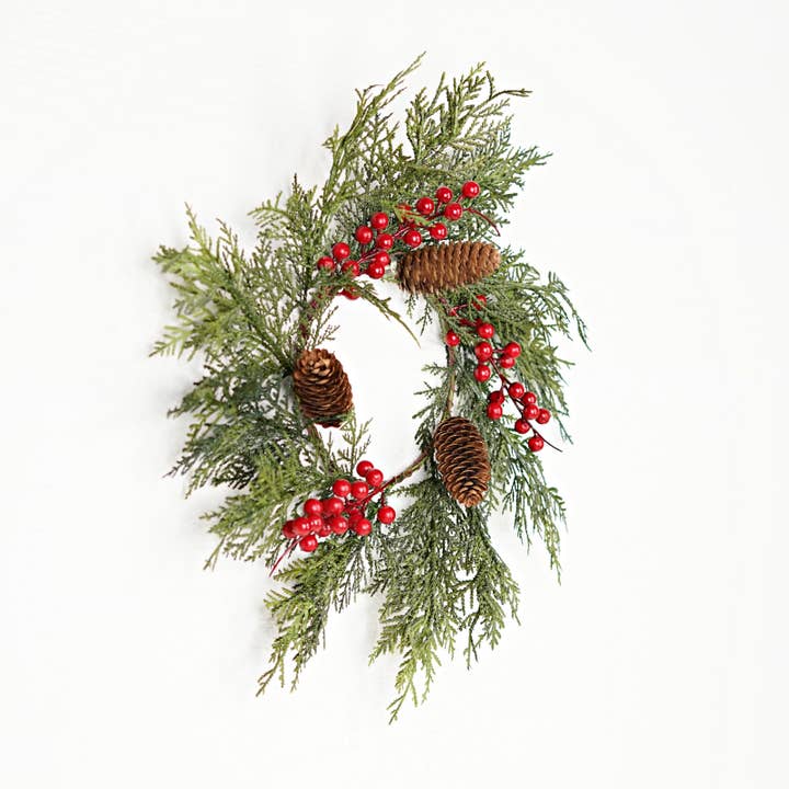 Holiday Depot Inc. - Wholesale Wreath - 510052- 16in(6.5)Wreath-Superior Real Touch Mix Cedar w.Red 2