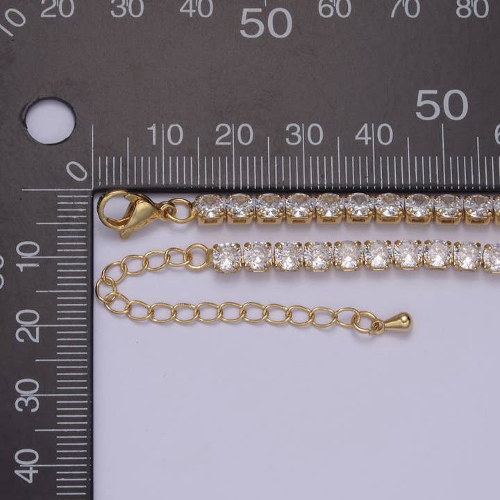 Aim Eternal - Wholesale Link & Chain Necklace - 14k Gold Filled Tennis Necklace | 3mm Round Cubic Zirconia Necklace | Diamond CZ Tennis Chain Necklace | Adjustable Layer Necklace wa-700