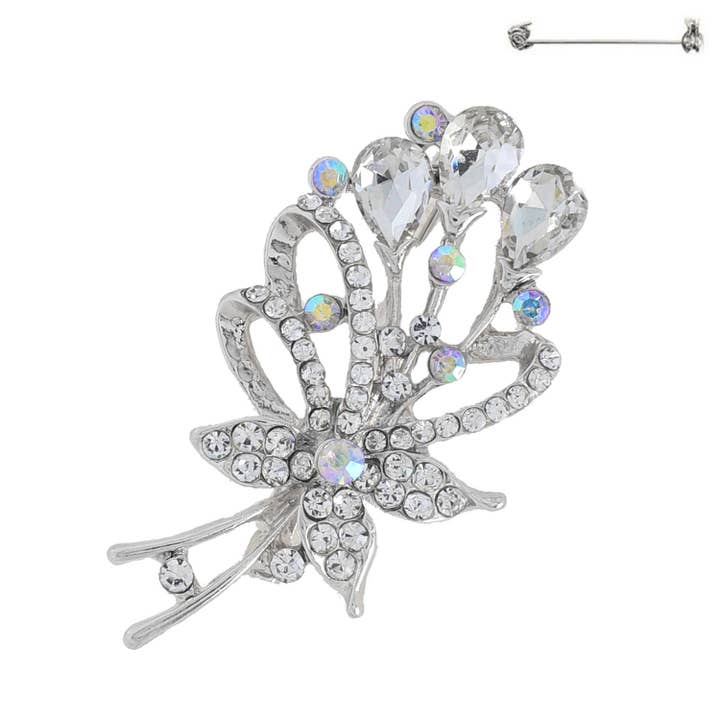 SP Sophia Collection - Wholesale Brooch - Rhinestone Crystal Flower Bouquet Brooch Pin
