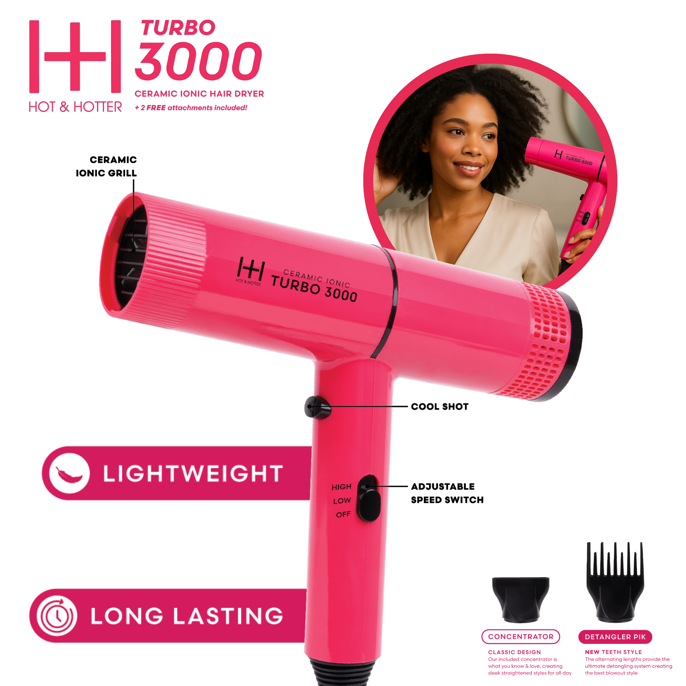 Annie International, Inc. - Wholesale Hair Dryer - Hot & Hotter Ceramic Turbo 3000 Hair Dryer, Pink1
