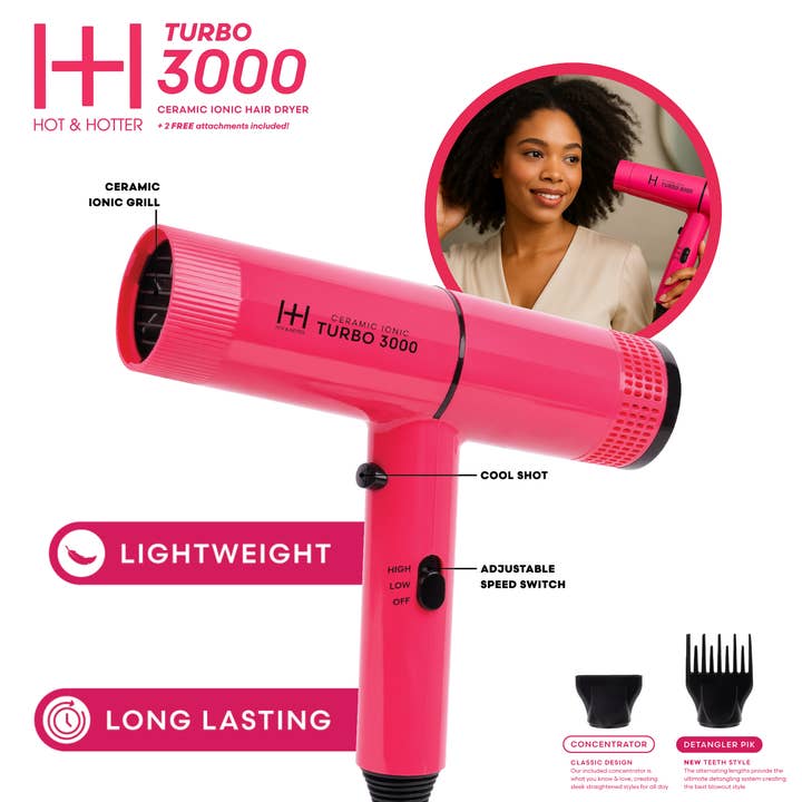 Annie International, Inc. - Wholesale Hair Dryer - Hot & Hotter Ceramic Turbo 3000 Hair Dryer, Pink1