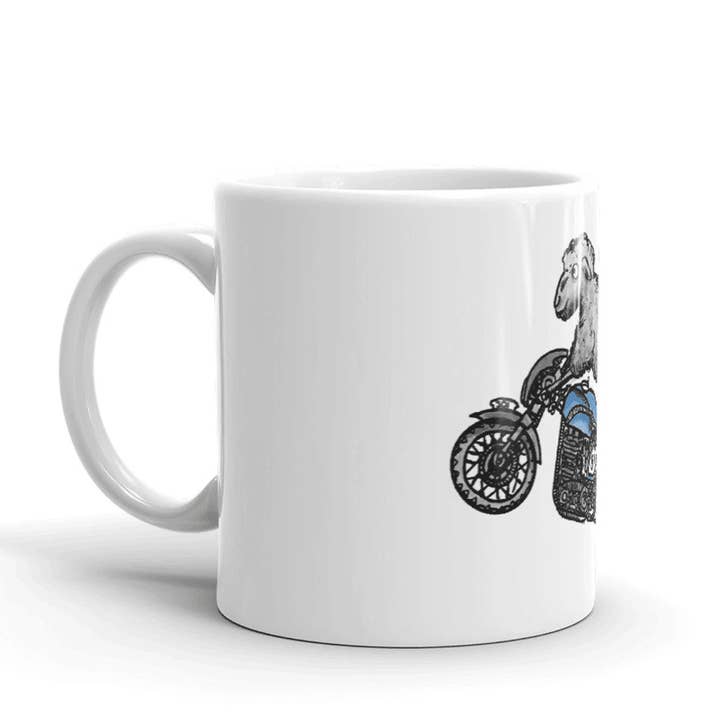 Schaap op hun Cafe Racer koffiemok voor op de motor voor wholesale door Bellavance Ink