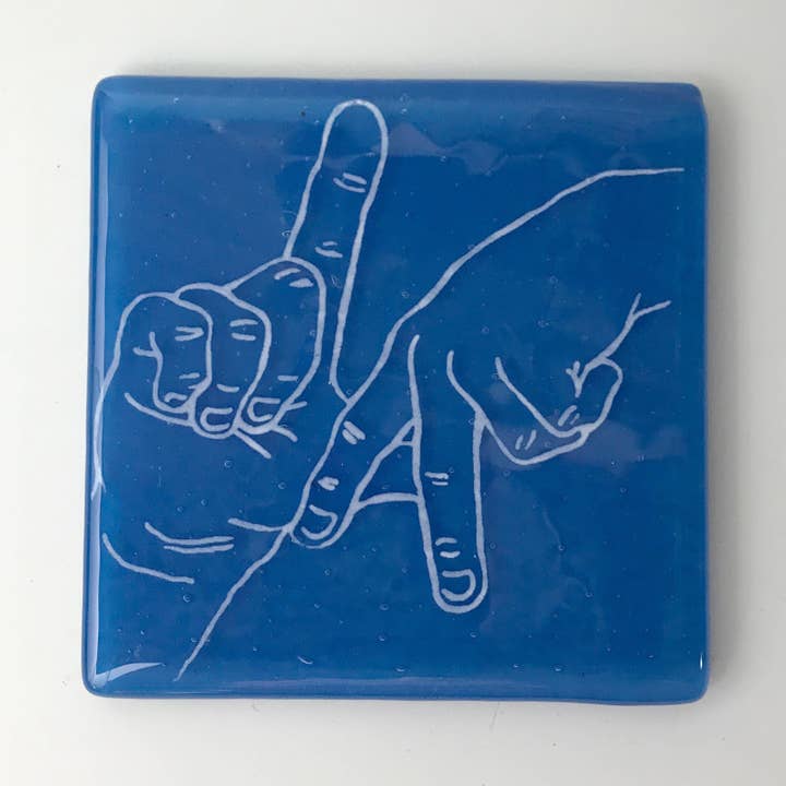 Los Angeles LA Hands Fused Glass 4" Single Coaster for wholesale by Kiku Handmade | Contemporary Fused Glass Home Goods