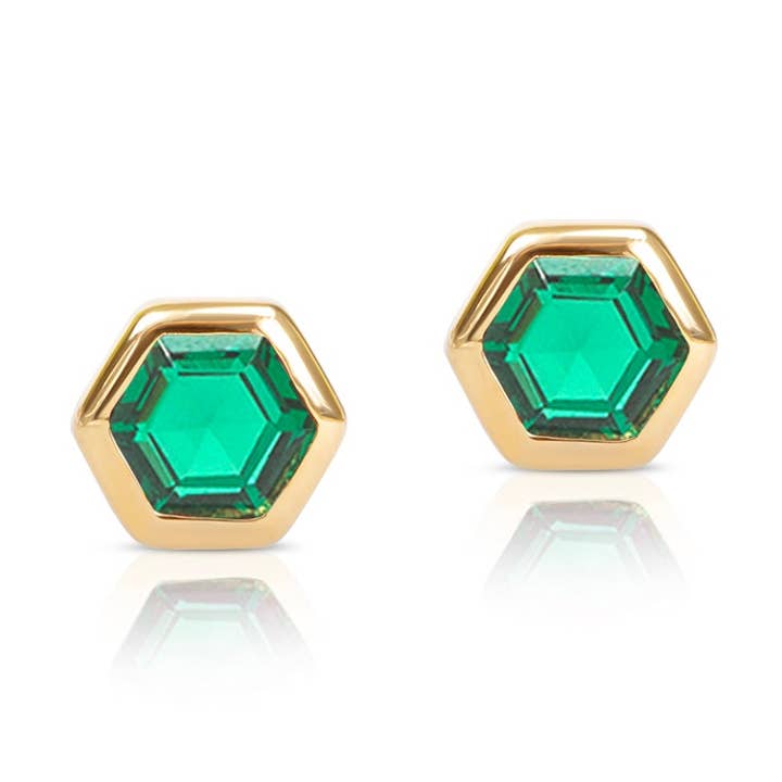 Sophia Hexagon Cut Stud Earrings - Emerald for wholesale by Heidi & Bea