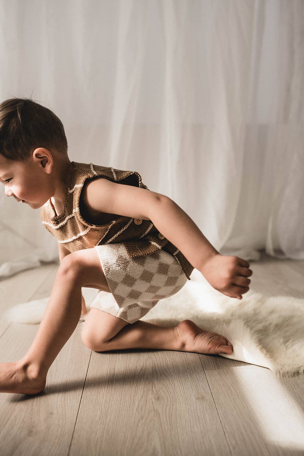 Poet & Deer - Wholesale Shorts - Kids - Checked Knit Cycling Shorts | 100% Cotton | Unisex Oat/white8