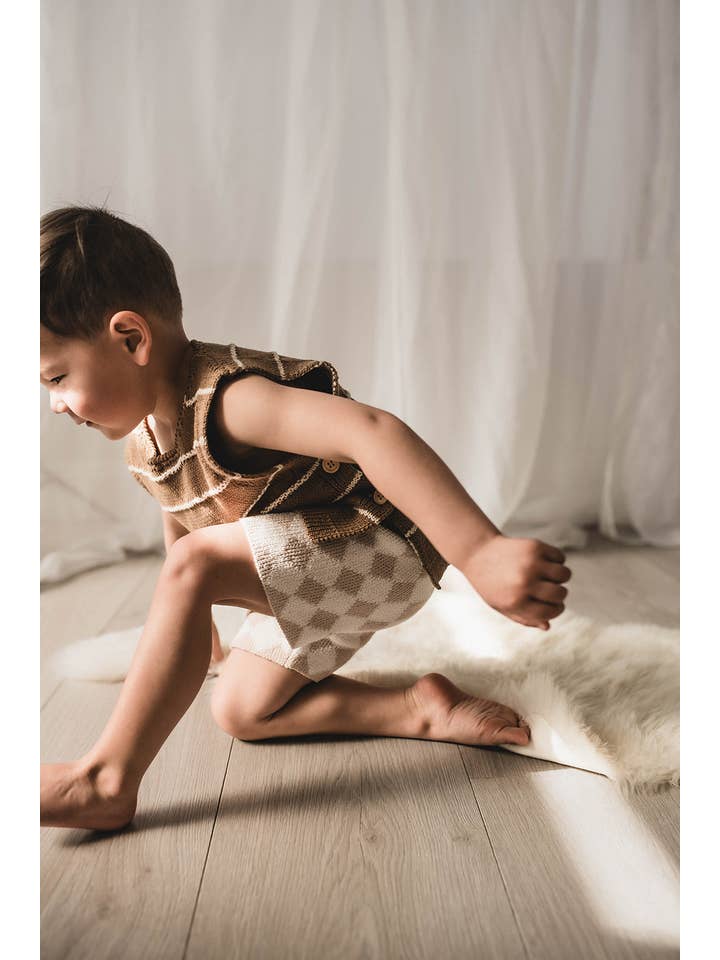 Poet & Deer - Wholesale Shorts - Kids - Checked Knit Cycling Shorts | 100% Cotton | Unisex Oat/white8